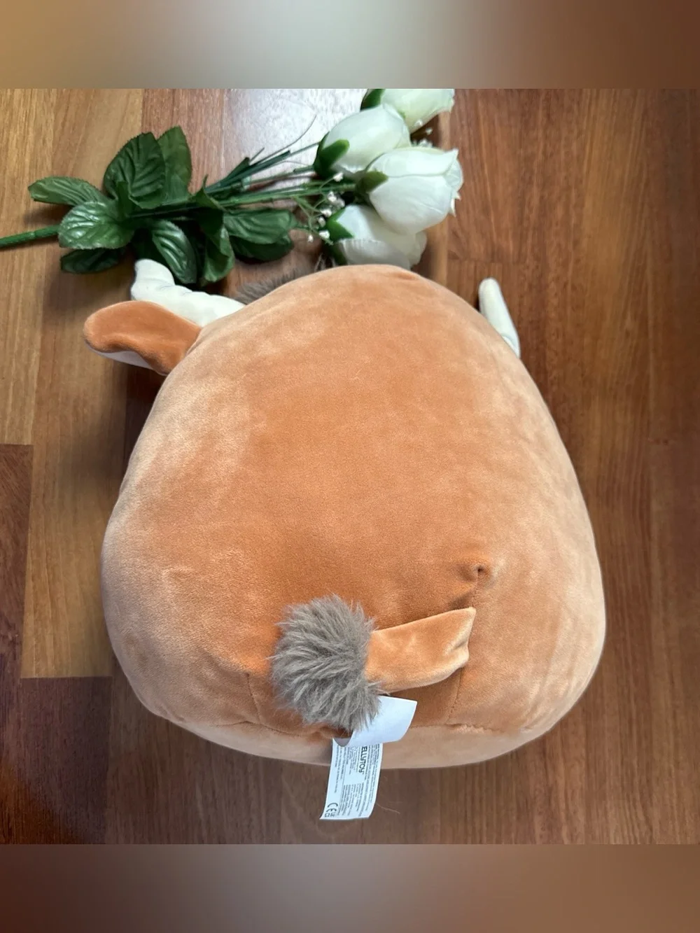 Squishmallows Brown and White Bull Plush Pillow